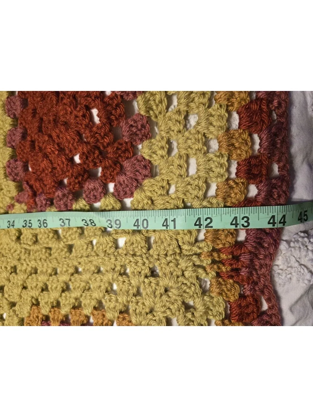 Vtg Handmade Crochet Granny Square Afghan Blanket Mustard Orange Burgundy  Read